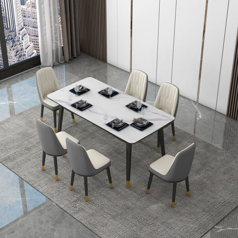 Rectangular Sintered Stone Dining Table Luxury 4 Legs Furniture in Matte Finish for Home