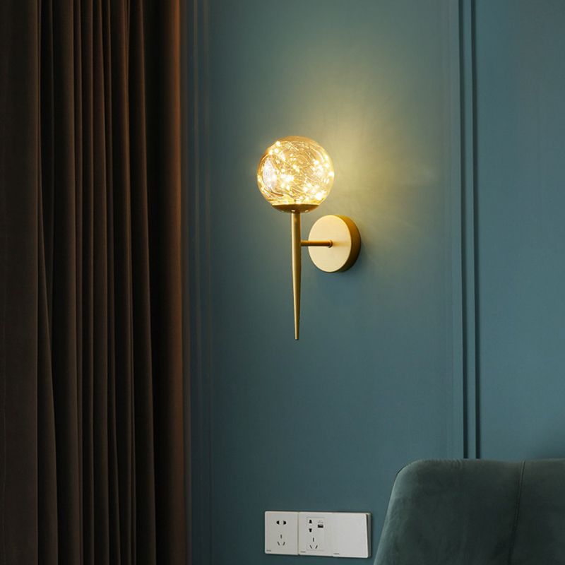 Ball Blown Glass Wall Lamp Fixture Nordic Gold Finish LED Sconce Lighting with String Light