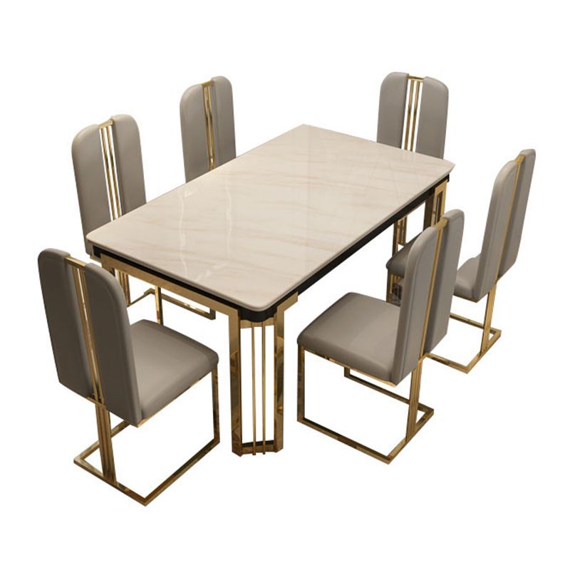 Rectangle Metal Base Table Glam Style Dining Table with 4 Legs