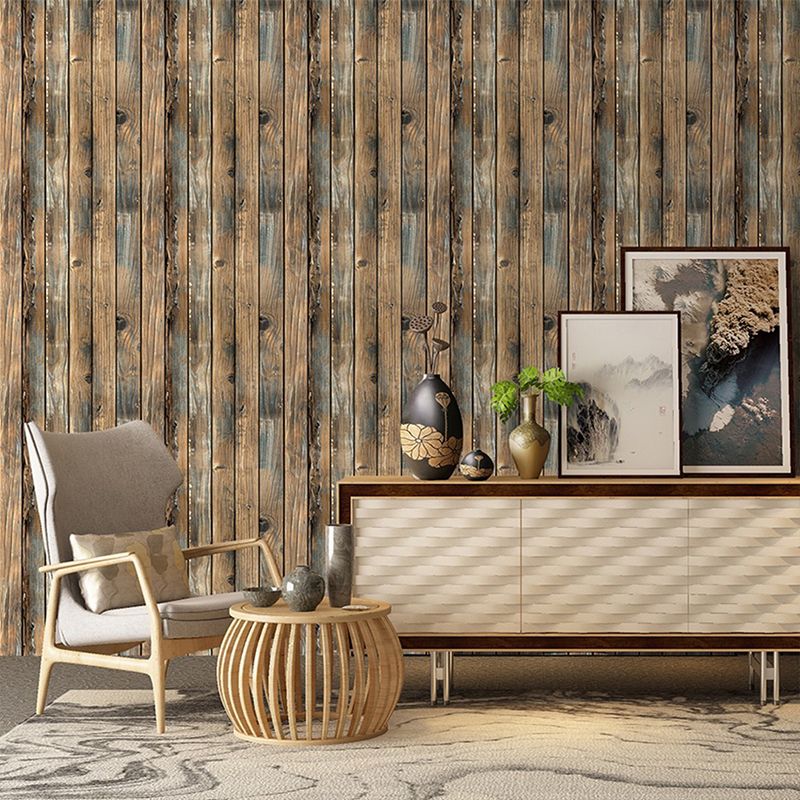 Wood Board Wallpaper Roll Brown PVC Wall Decor, Peel and Paste, 19.5' L x 17.5" W