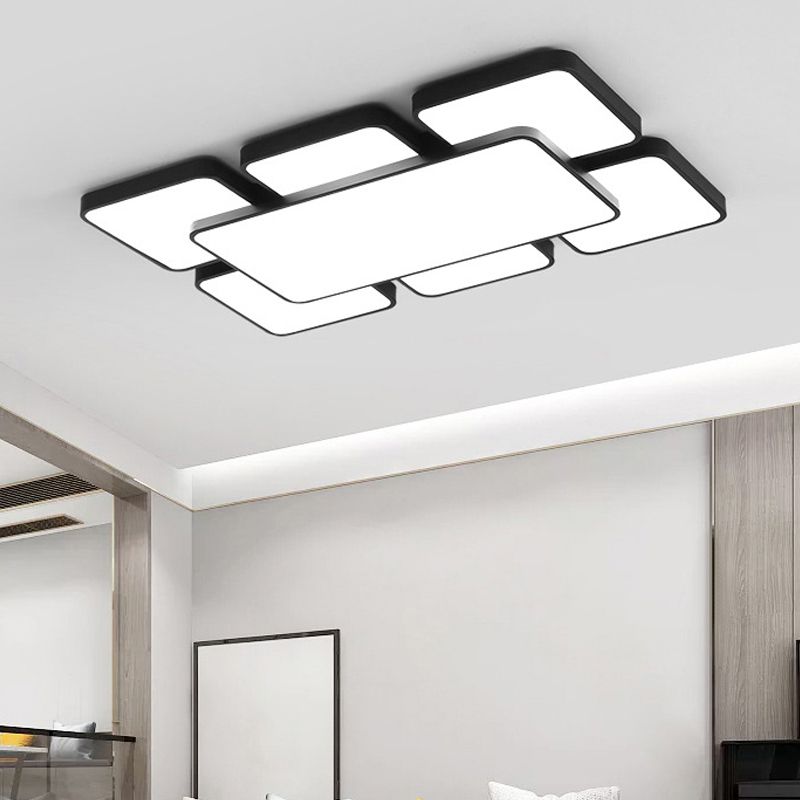 Lámpara empotrada de techo para dormitorio con pantalla cuadrada/rectangular, acrílico, 20,5"/24,5" W, 5/7 luces, lámpara de montaje empotrado estilo modernista en negro/blanco