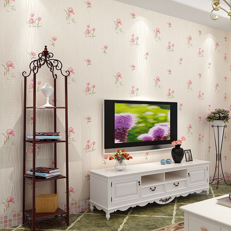 Soft Color Rose Wallpaper Roll Non-Pasted Stain-Resistant Wall Covering