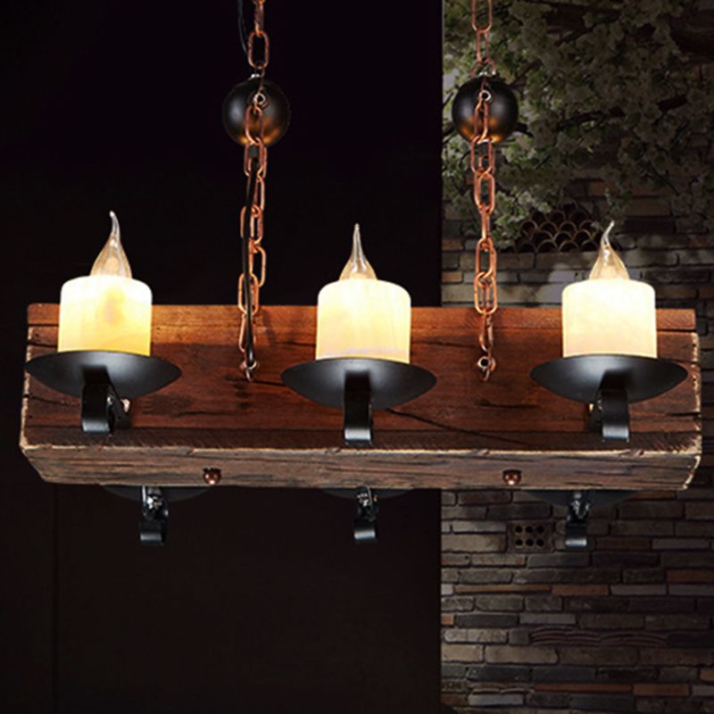 6-Light Candle Island Light Rustic Style Black Marble Pendant Lighting with Chain for Dining Room
