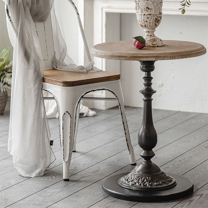 French Country Style Side End Table Pedestal Round Sofa Side Accent Table