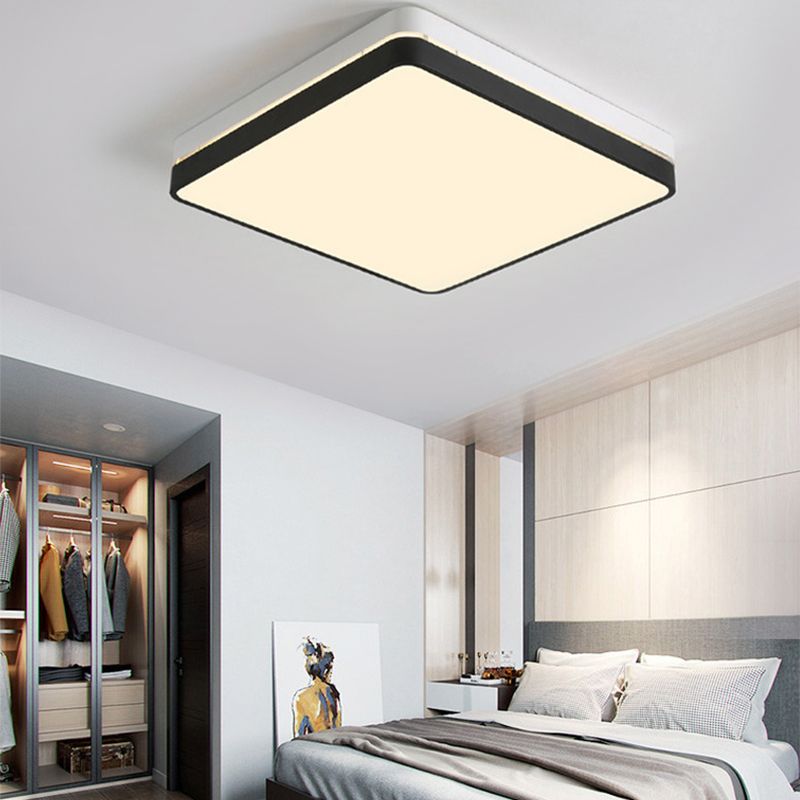 Black and White Square Ceiling Light Modern Simple Acrylique Shade LED Flush Lighting for Bedroom