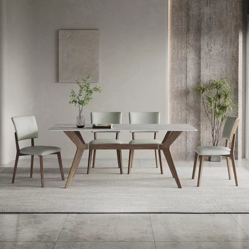 Industrial Dinner Table Stone Rectangle Dining Site Table in Grey