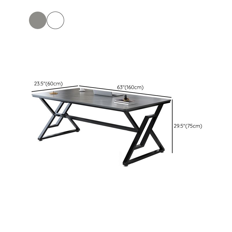 Modern Stone Top Office Desk Rectangle Writing Desk with Sled Base for Home