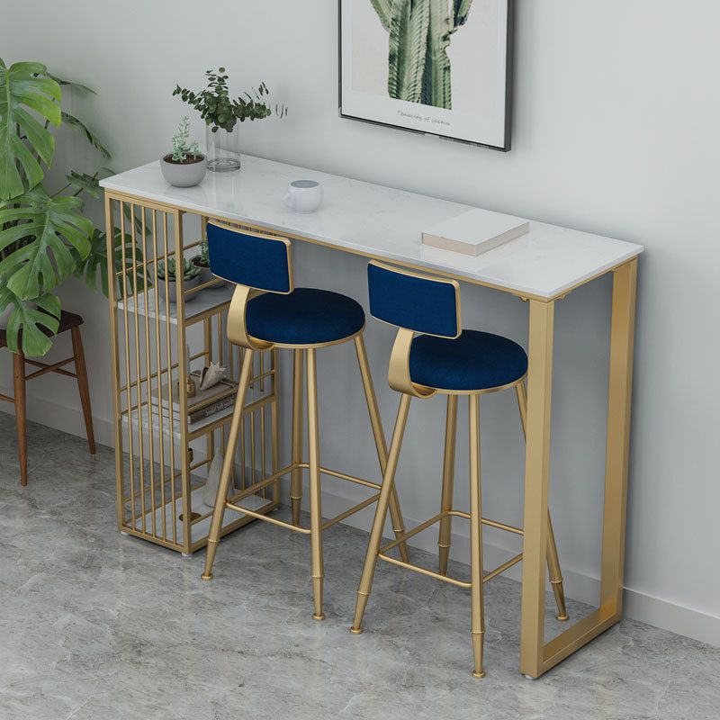Glam Marble Pub Table with Rectangle Table Top Gold Double Pedestal Table - 42" H