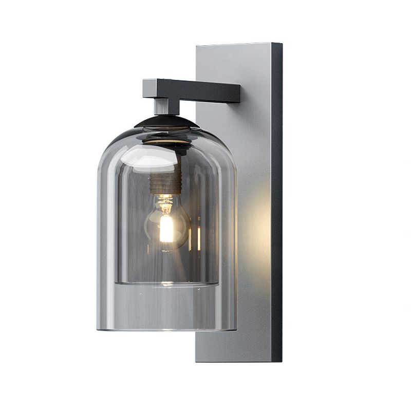 Single Modernism Silver Finish Wall Mounted Sconce Glass Shaded Wall Light