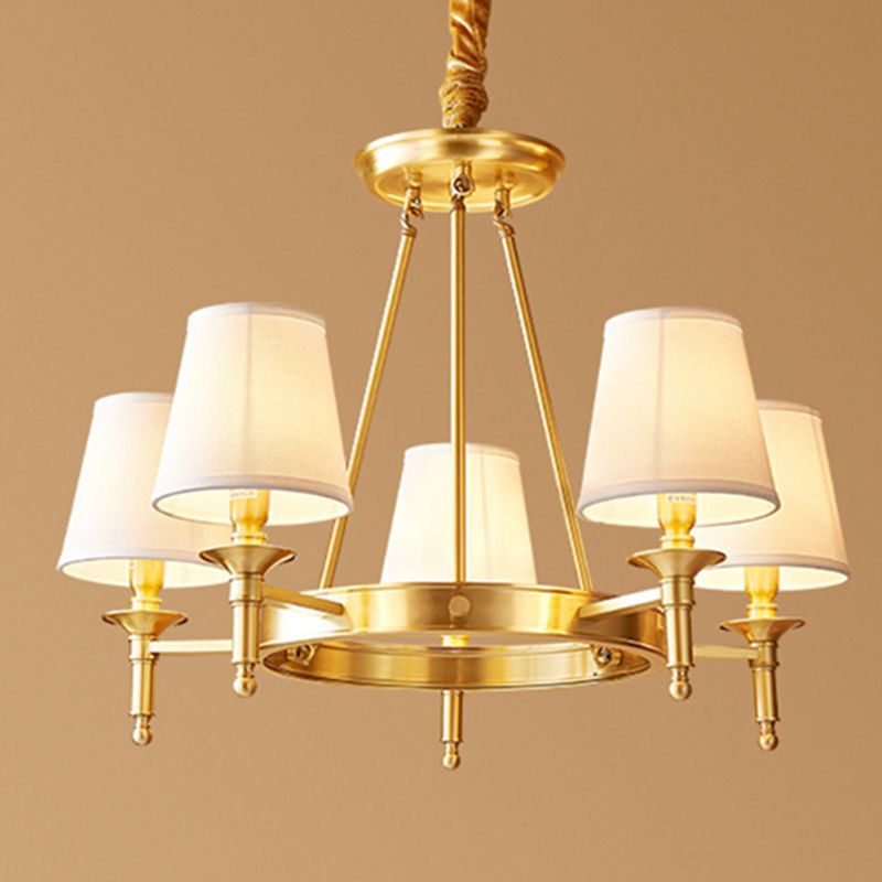 Copper Fabric Chandelier Light Fixtures Cone Ceiling Light Fixture for Living Room