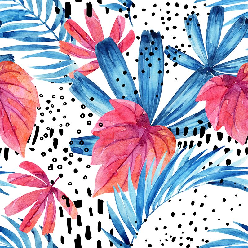Leaves Pattern Wall Mural Tropical Decorative Girls Room Wall Covering, Custom Printed