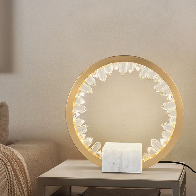 Gold Loop Table Light Modern Metal Bedside LED Night Lamp with Inner Magnet Crystal Decor