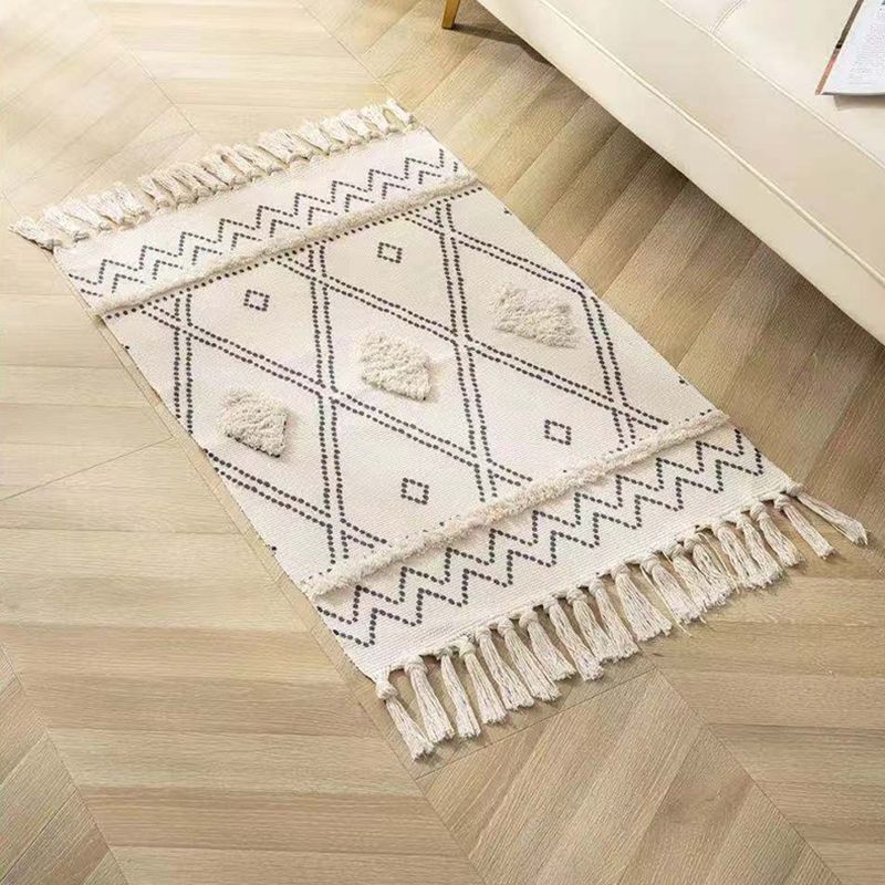 Simplicity Americana Indoor Rug Diamond Pattern Carpet with Fringe Cotton Blend Rug for Home Decor