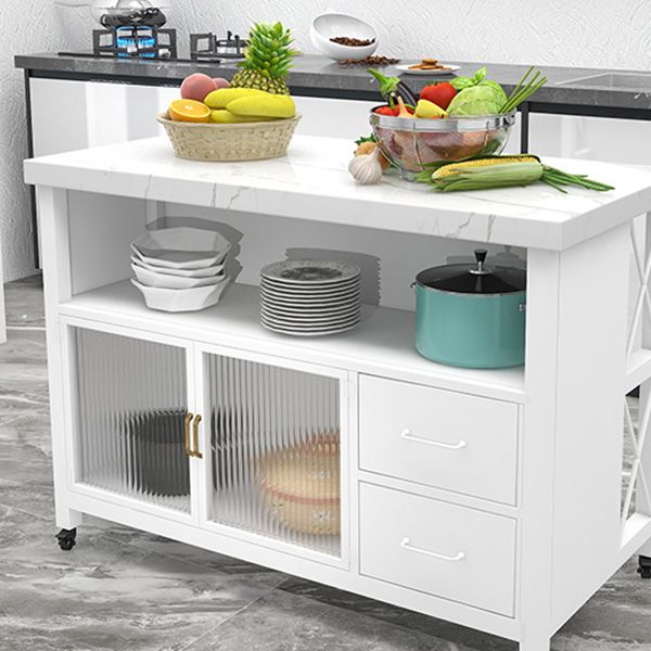 Modern Marble Island Table Dining Room Kitchen Trolley with Storage Cabinet