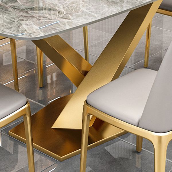 Gray Sintered Stone Dining Table Traditional Luxury Dining Table with Gold Frame
