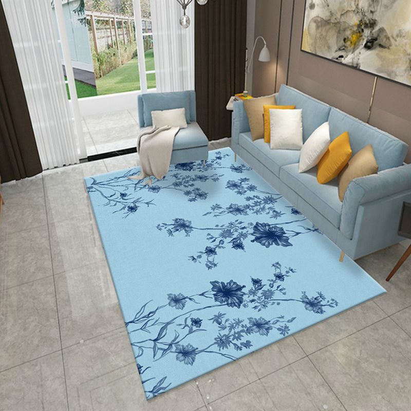 Fresh Plants Printed Area Rug Simple Contemporary Rug Anti-Slip Backing Carpet for Home Decoration