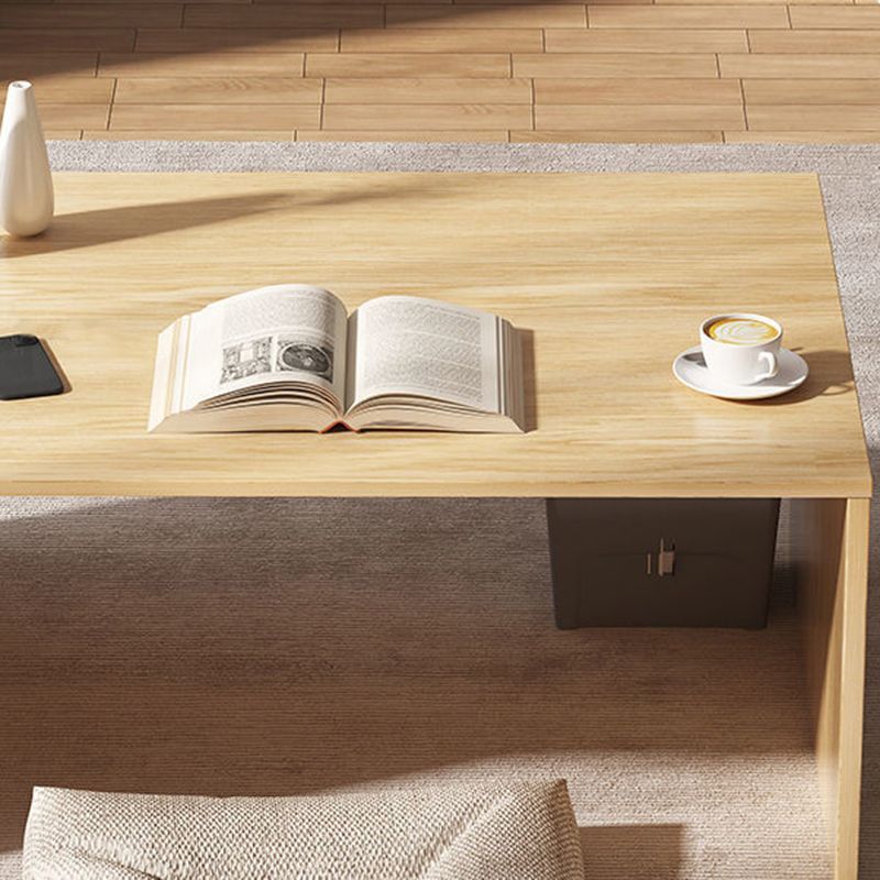 12.5"/15.7" Tall Modern Sled Base Wood Rectangular Table Top Coffee Table