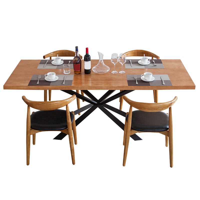 Solid Wood Dining Table Set 1/5 Pcs Industrial Dining Table with Cow Horn Chairs