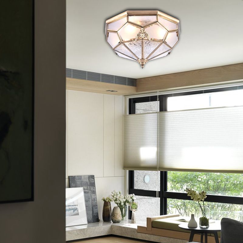 3/4/6 Luci Curvo Frosted Glass Pane Flush Soffitto Light Classic Gold Bowl Camera Da Letto Flush Lampada