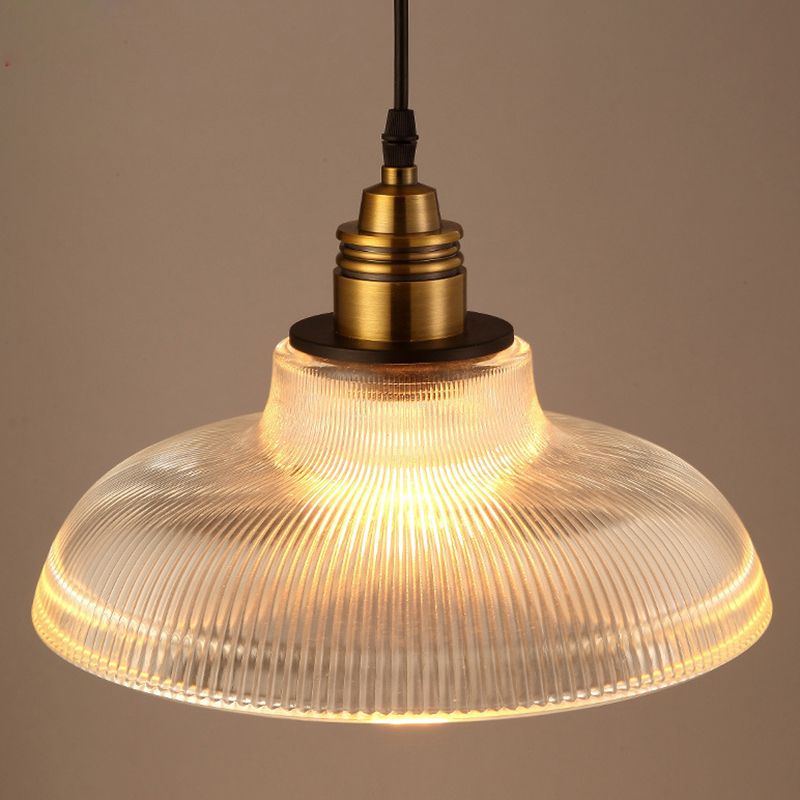 1-Licht-Kuppel Anhängerlampe Retro Industrial Ribbed Glass Restaurant Hanging Lampe
