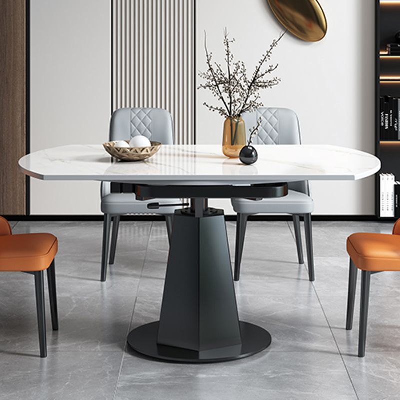 Modern Style Sintered Stone Dining Table Round Drop-Leaf Table with Pedestal
