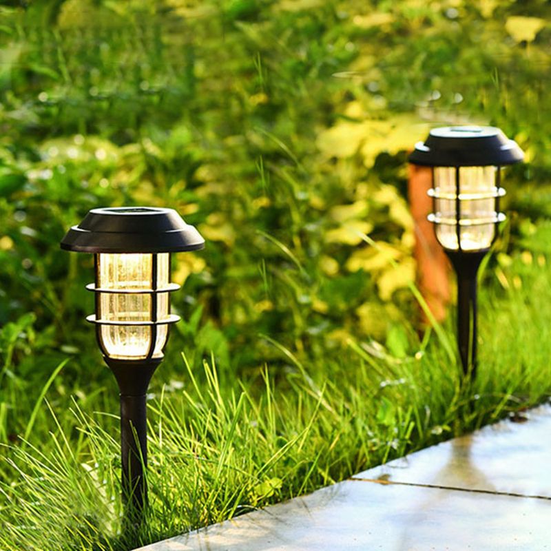 Decorative Caged Pin LED Lawn Lighting Plastic Courtyard Solar Stake Light in Black