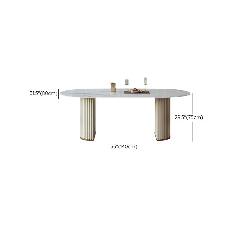 Luxury Sintered Stone Dining Table Oval White Table with Double Pedestal