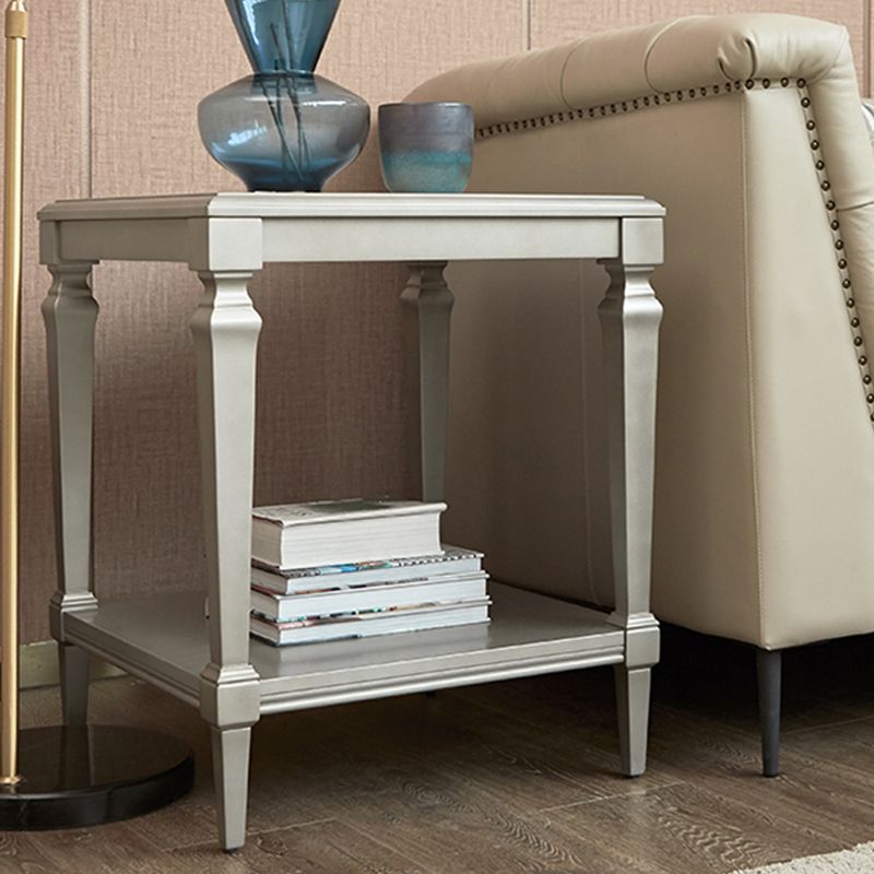 25.6" Tall Wood Square Top Side Table Sliver 4 Legs End Table with Shelf