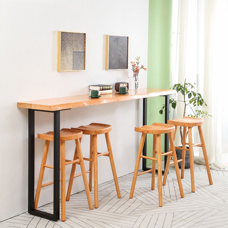 Industrial Double Pedestal Bar Dining Table Solid Wood Top Bar Table