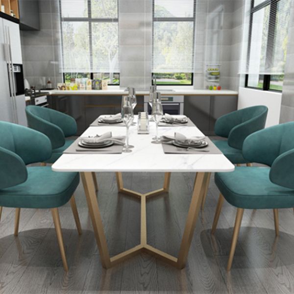 Rectangle Trestle Dining Table Glam Faux Marble Table for Dining Room Kitchen