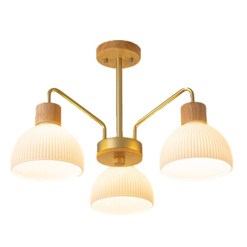 Modern Wood Flush Mount Dome Shape Ceiling Light with Glass Shade for Living Room
