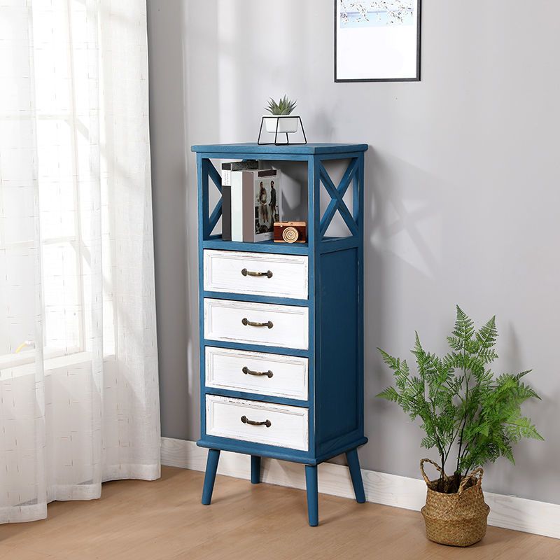 Contemporary Wood Accent Chest with Drawers and Shelf 12.59" Wide