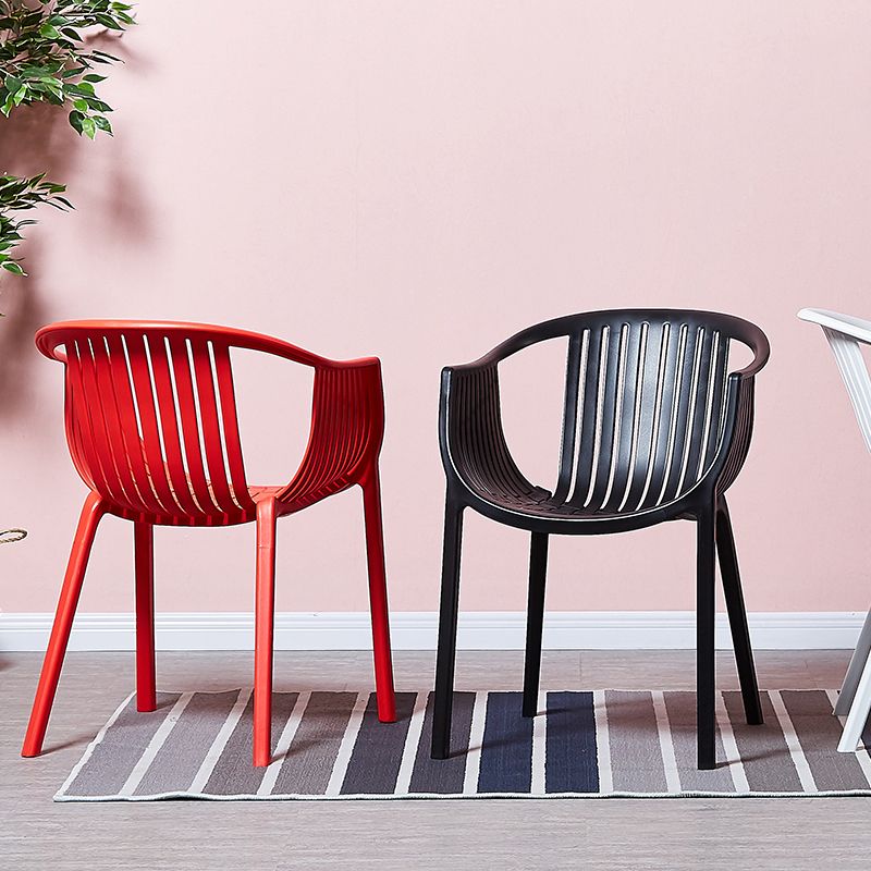 Home Zeitgenössischer Sessel mit Lamellenrücken, stapelbarer Esszimmerstuhl aus Kunststoff