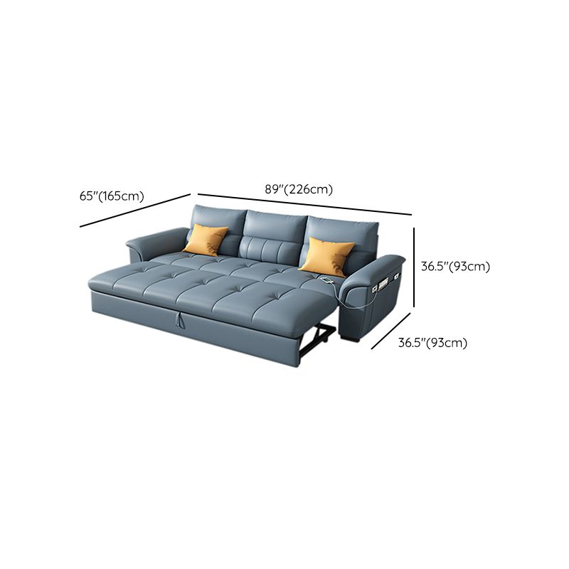 Stainless Steel Blue Genuine Leather Living Room Flared Arm Sofa