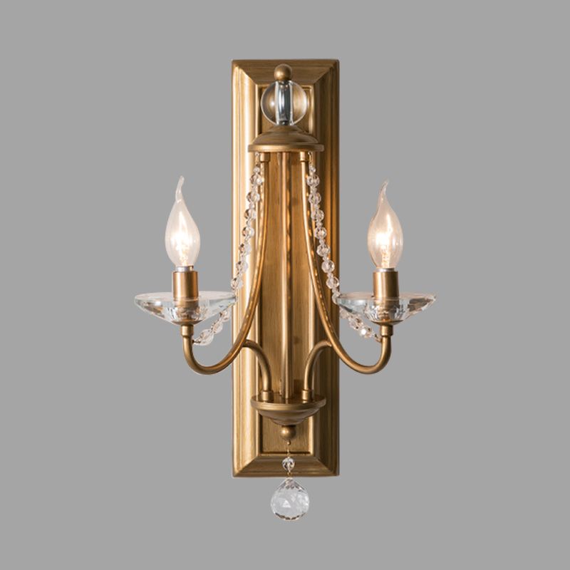 2 Lights Candle Wall Lighting Rural Gold/Silver Metal Wall Light Fixture with Crystal Ball for Bedroom