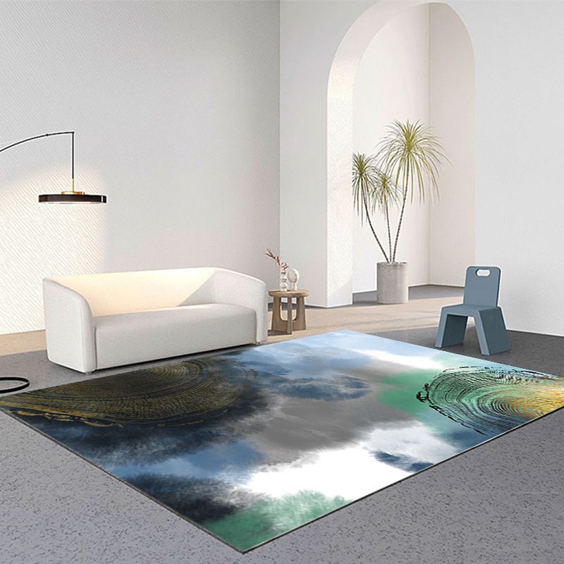 Sky Blue Abstract Pattern Rug Polyester Modern Rug Washable Rug for Living Room