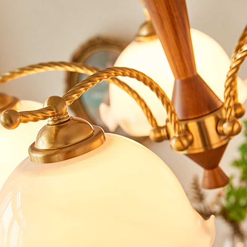 Nordic Chandelier Wooden Dining Room Suspension Light with Glass Shade