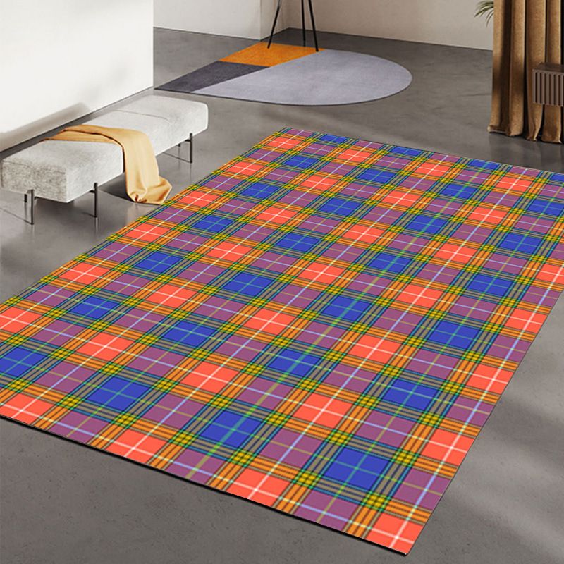 Orange Modern Carpet Check Pattern Polyester Carpet Washable Carpet for Drawing Room