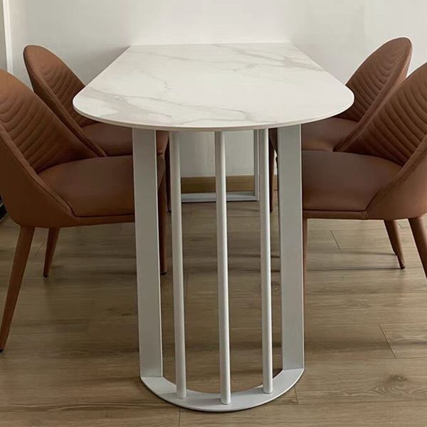 Modern White Stone Dining Table 78"L Table Sled Base Table for Home