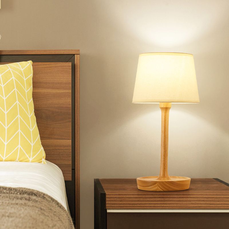 Semplicità Trampa da tavolo ombreggiata tessuto da letto a 1 luci a 1 camera luce con base in legno