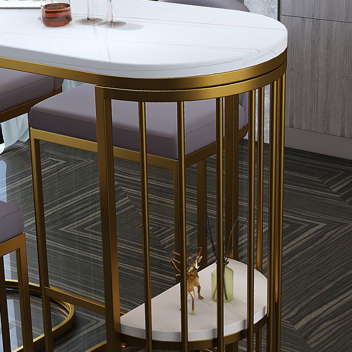 Stone Top Irregular Bar Table Traditional Luxury Bistro Table with Double Pedestal