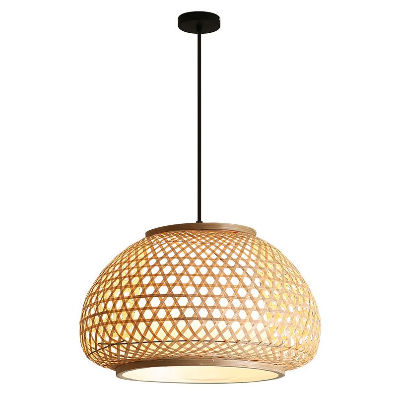 Globe Anhänger Hängende Lampe mit Rattan Shade Asia Style 1 leichte Hängedecke Laterne in Beige