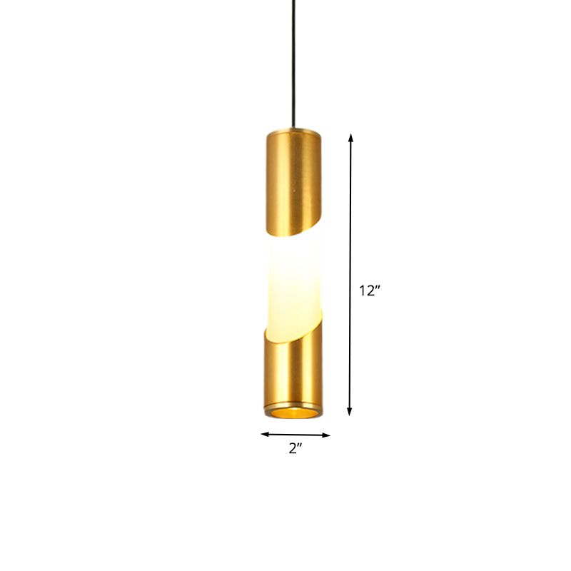 Gold Tube Pendant Lighting Simple LED Metallic Hanging Lamp for Restaurant in Warm/White Light