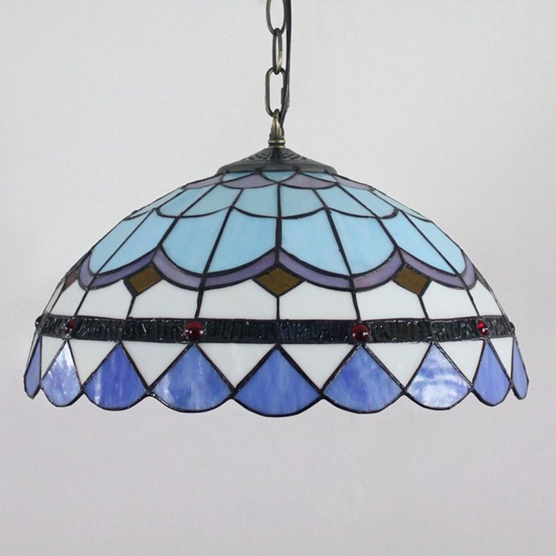 Lampade a cupola Tiffany da 16 "larghe 1 1 lampada appesa al vetro leggero in blu