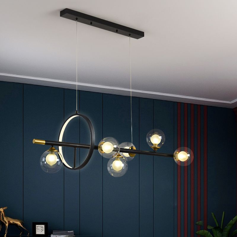 Contemporary Style Spherical Island Lighting Clear Glass Island Light Fixtures in Black