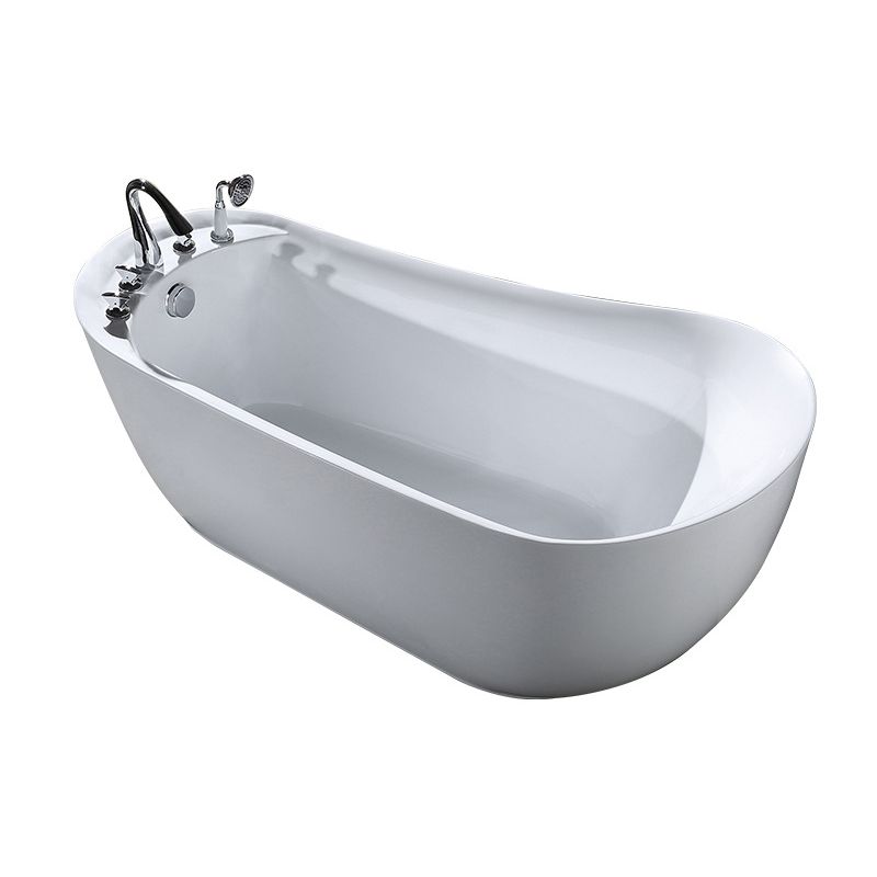 White Acrylic Oval Bathtub Soaking Freestanding Tub with Faucet