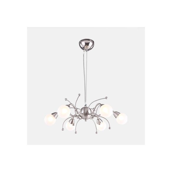 6/8 Lights Dining Room Chandelier Light with Globe White Glass Shade Modern Nickle Led Hanging Ceiling Lamp