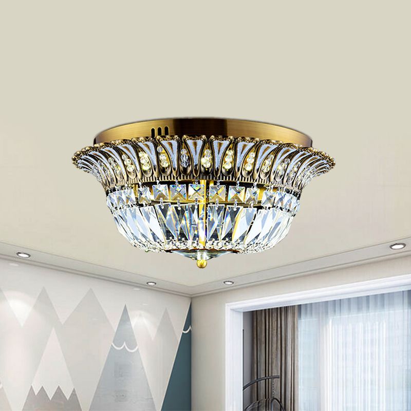 Flared Shade Living Room Flushmount Modern Clear Crystal LED Gold Finish Flush Light Fixture