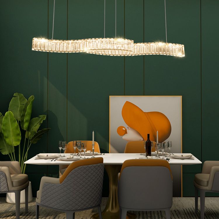 Iluminación lineal lineal de 2 luces Luces de isla de cristal contemporánea en oro