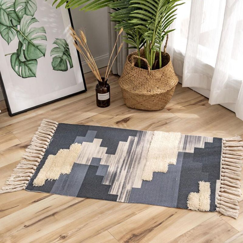 Bohemian Cotton Blend Area Carpet Tribal Print Indoor Rug Fringe Area Rug for Home Decor